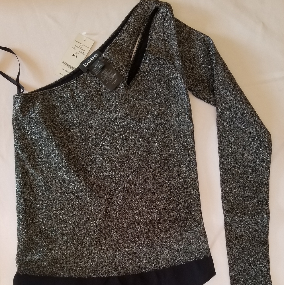Bebe asymmetric lurex bodysuit M/L NWT